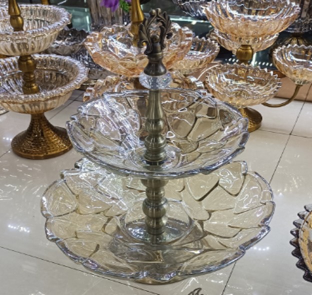 حامل كحك وفواكه زجاجي 2 طبقه