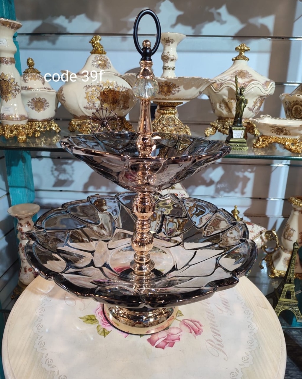 حامل كحك وفواكه زجاجي فاميه 2 طبقه