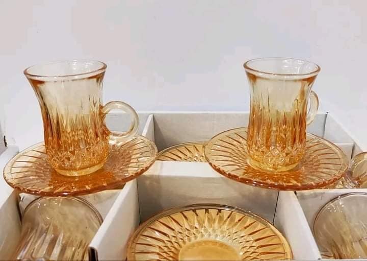 طقم فناجين قهوه وشاي زجاجي جولد