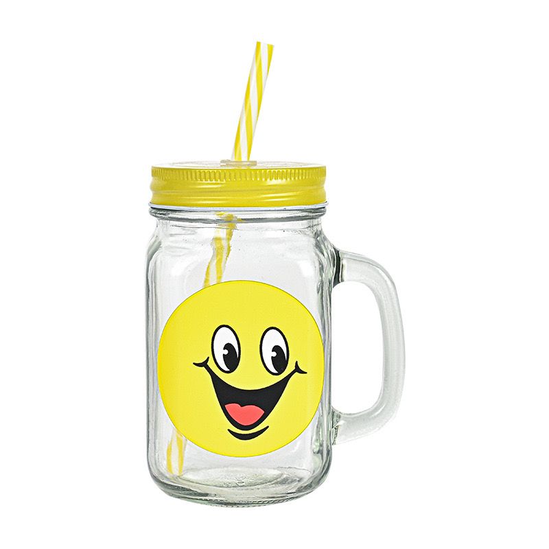 كوب برطمان اسمايل زجاج شفاف بالشاليموه