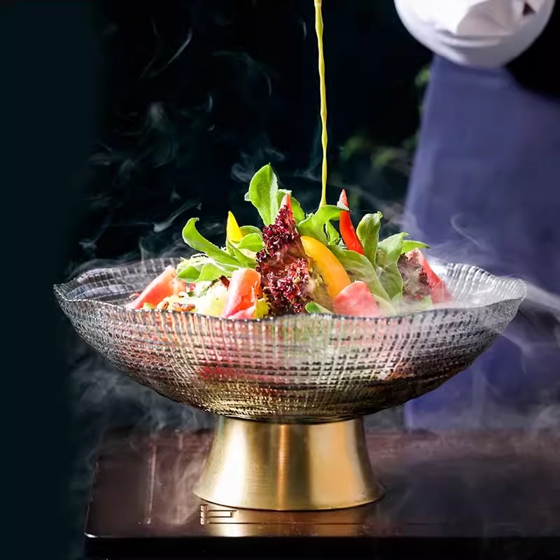 وعاء فاكهه زجاج ابيض شفاف بقاعده جولد ص