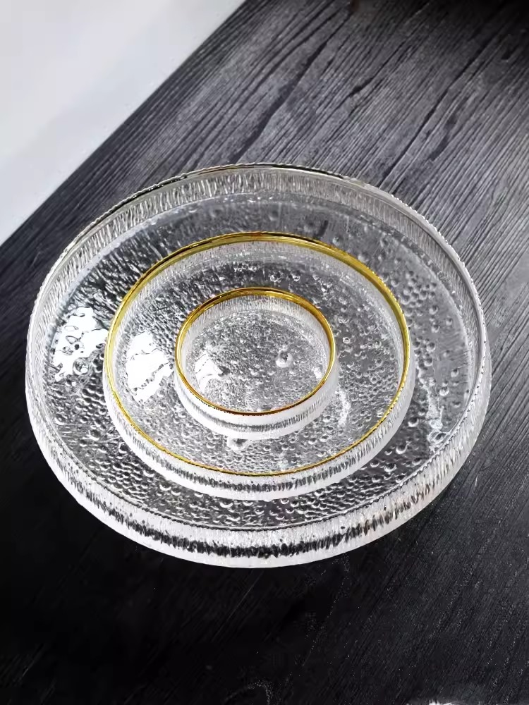 وعاء تقديم زجاج شفاف حجم صغير حرف فضي