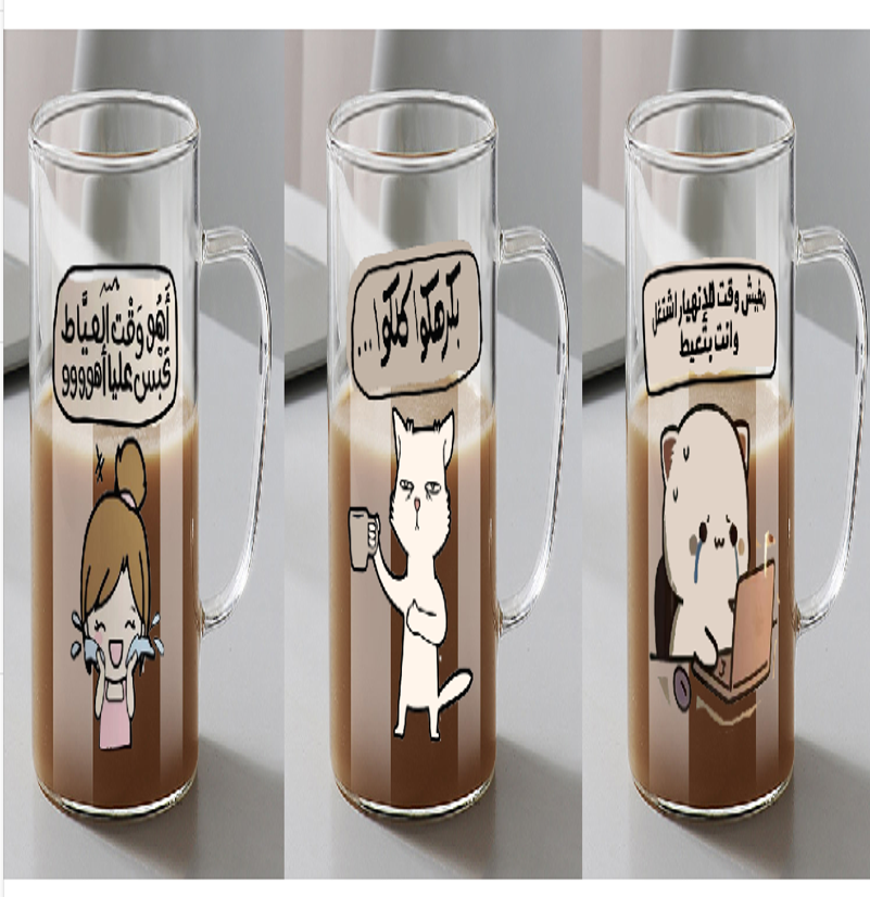 كوب زجاج بيركس شفاف رسومات  1 حبه