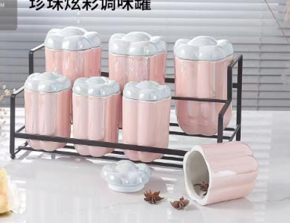 طقم حاويات تخزين بهارات بورسلين 7 حبه بالاستاند
