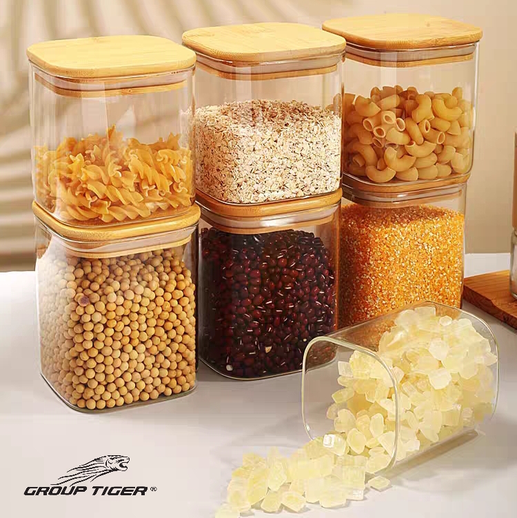 برطمان توابل زجاج غطاء خشب 200 م مربع 6*8 سم