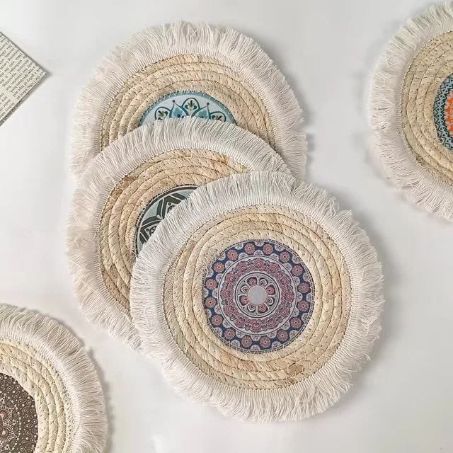 كوستر مائده دائري 2 لون بيج فردي مقاس 30 cm
