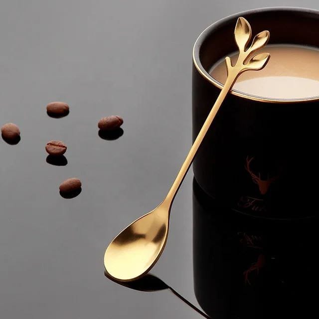 طقم ملاعق جولد 6 حبه شكل ورق شجر مقاس 15.5 cm