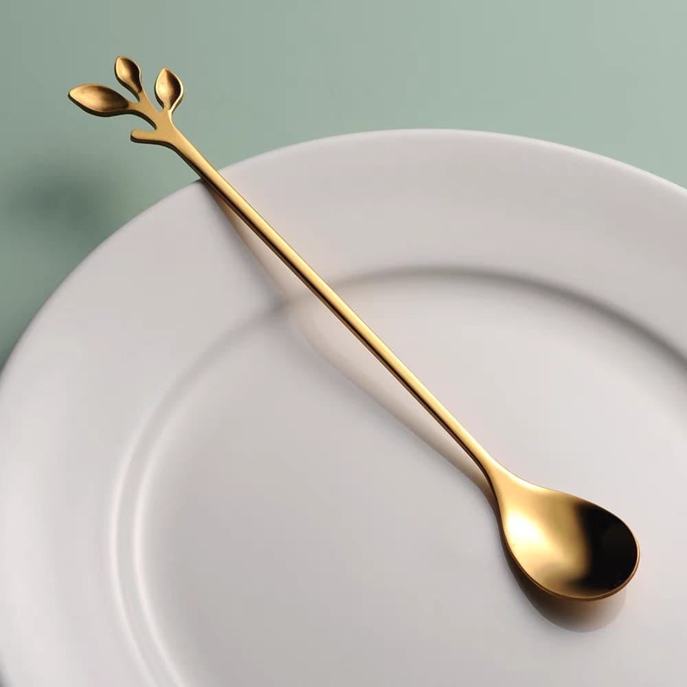 طقم ملاعق جولد 6 حبه شكل ورق شجر مقاس 18.5 cm
