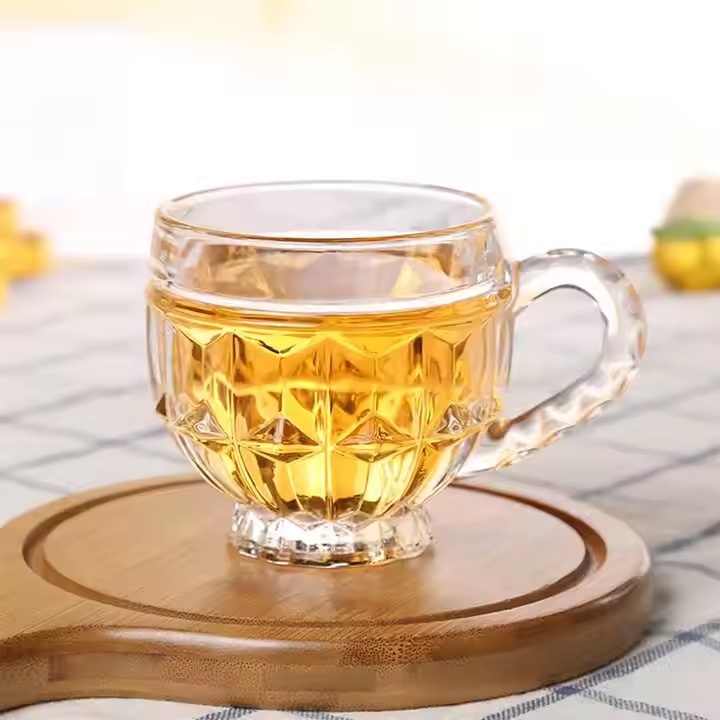 طقم اكواب شاي زجاج 6 حبه ابيض شفاف بومبيه