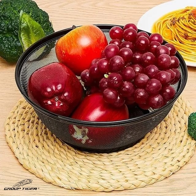 مصفاه خضراوات وفواكه استيل مدور اسود 22 سم	بدون يد