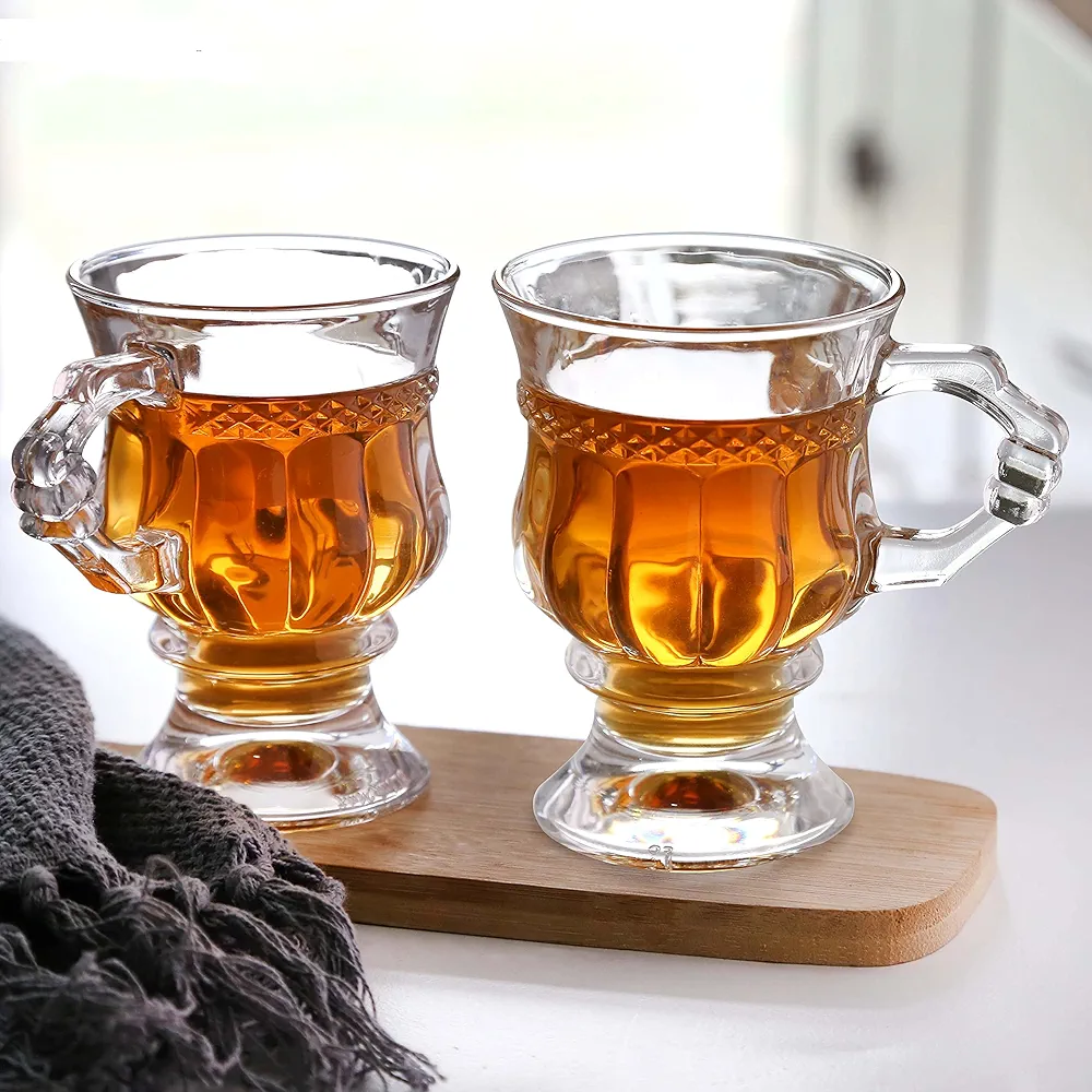 طقم مجات شاي 6 ق زجاج ابيض بقاعده