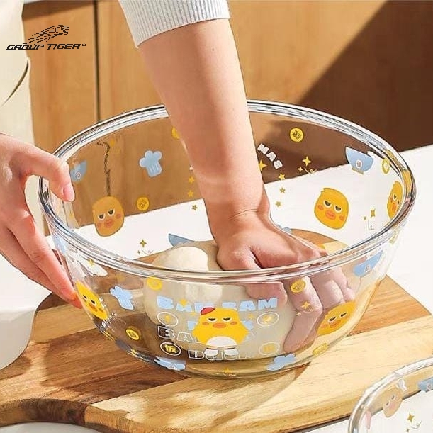 صحن فواكهه وخضراوات وعجان زجاج غويط فلوري مقاس 2700 ML