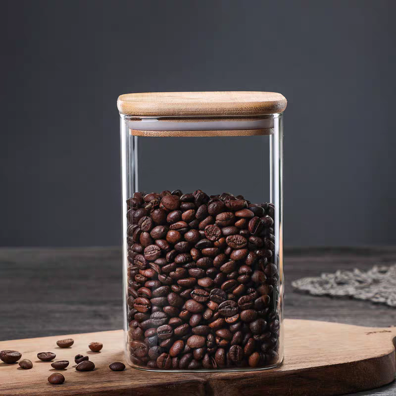 برطمان بهارات زجاج مربع بغطاء خشبي 1 حبه
