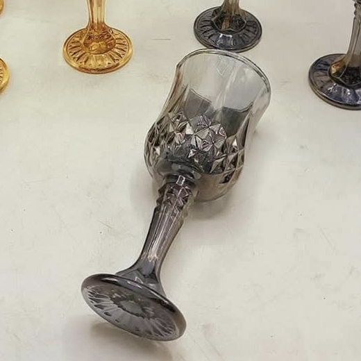 طقم كاسات زجاج فاميه مزخرف طويل 6 حبه