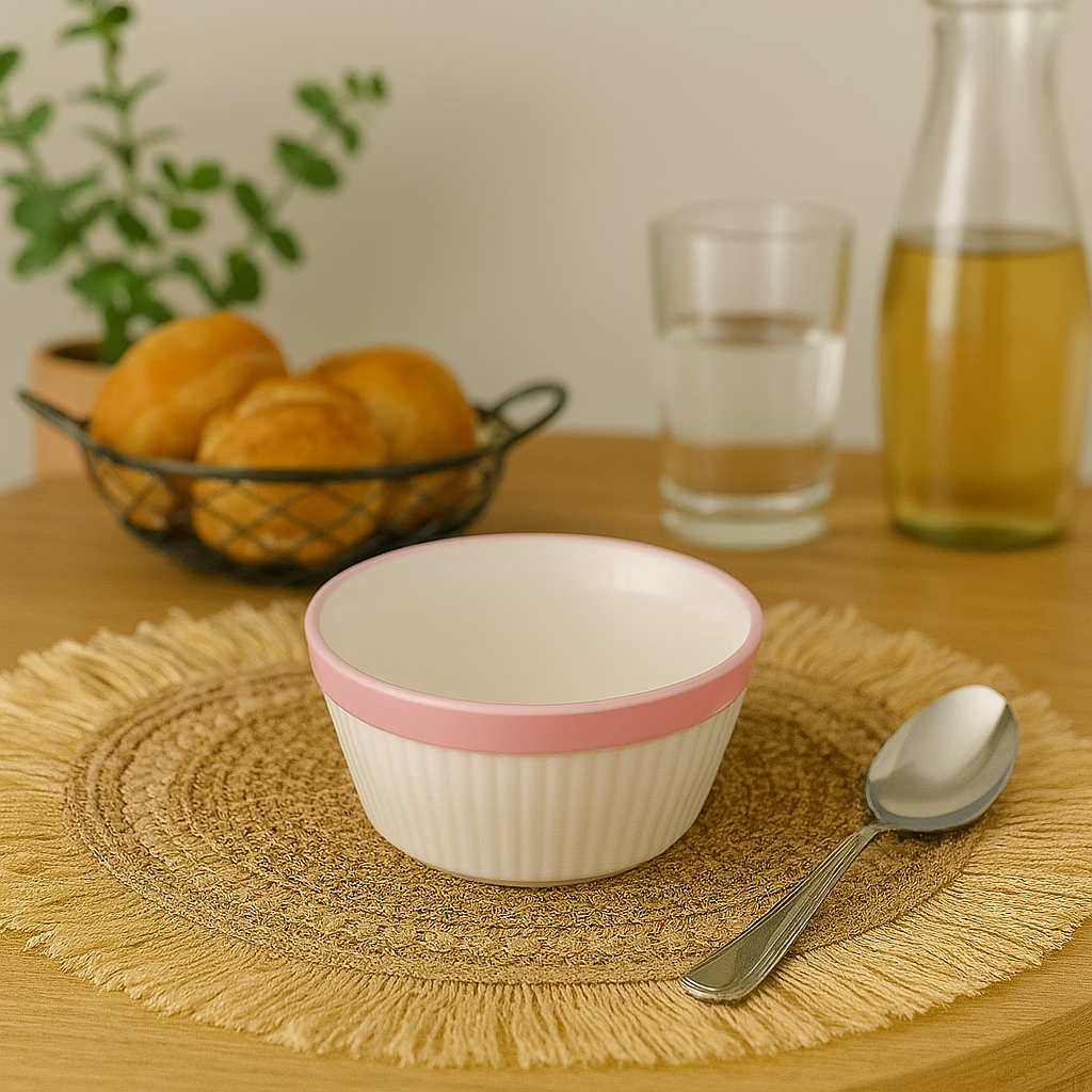 وعاء شوربه غويط سيراميك مضلع لون بينك 1 حبه