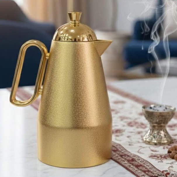 ترمس حراري 1 لتر جولد قلب بلور يد بيضاوى