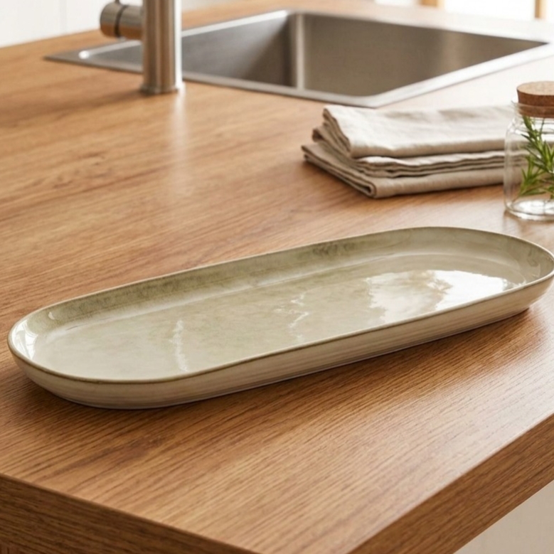 طبق بورسلين بيضاوي كبير لون بيج