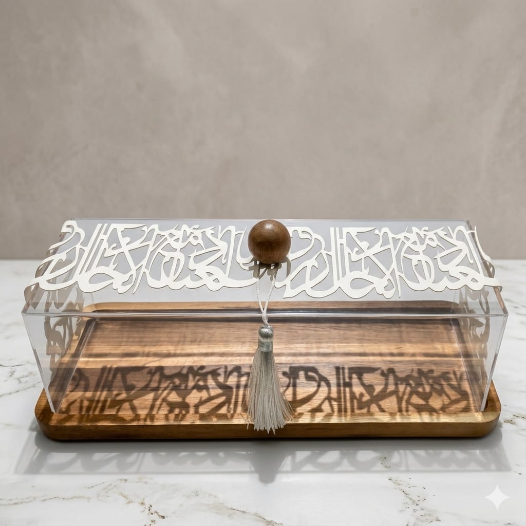 صينيه خشبيه مستطيل بغطاء شفاف