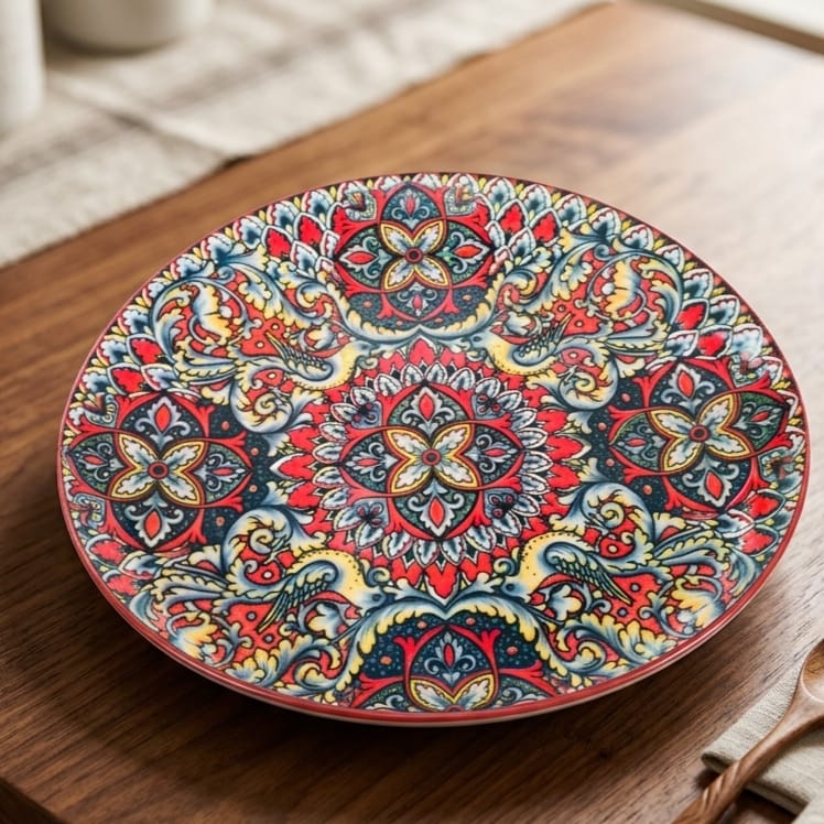 طبق بورسلين اندلسي لون احمر 26cm