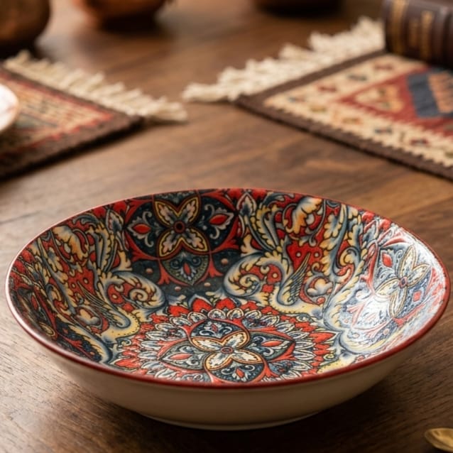طبق بورسلين اندلسي لون احمر غويط 20 سم