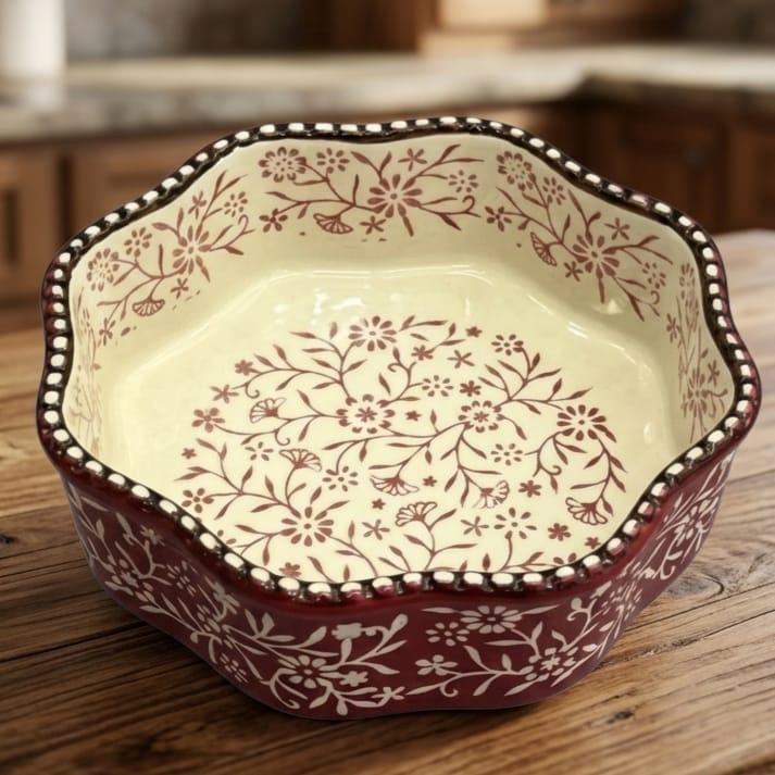 طاجن بورسلين مرسوم شكل ورده احمر