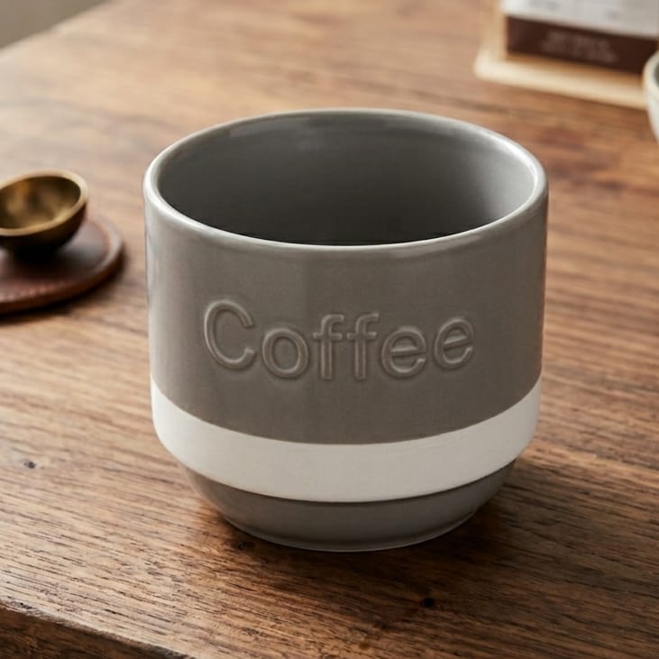 مج قهوه ماغنسيوم لون جراي قاعده ابيض حفر coffee