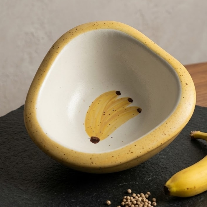 طبق تسالي بورسلين مربع منقط مرسوم La banana