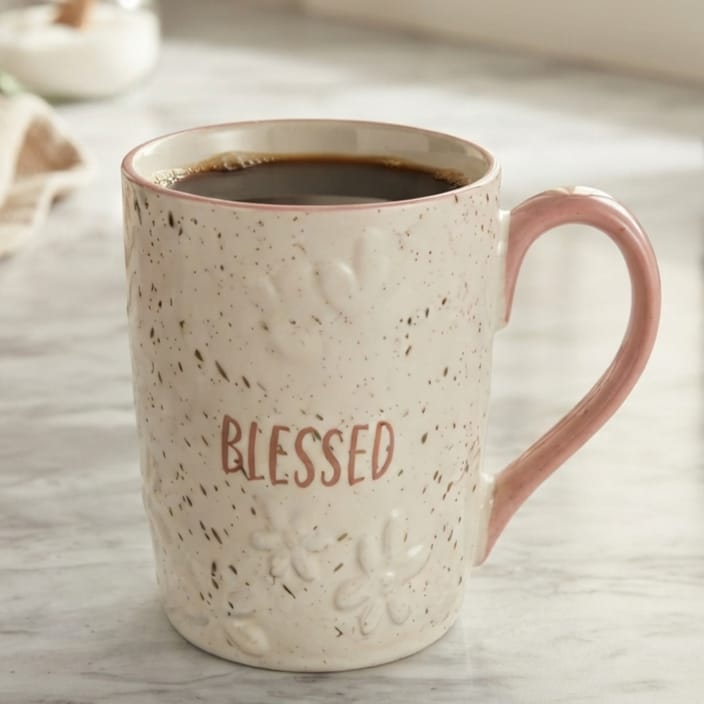 مج ماغنسيوم  فرداني ابيض منقط حرف ويد  بينك BLessed