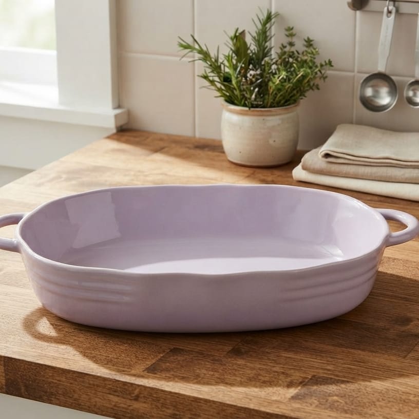 طاجن بورسلين بيضاوي بيدين لون Mauve
