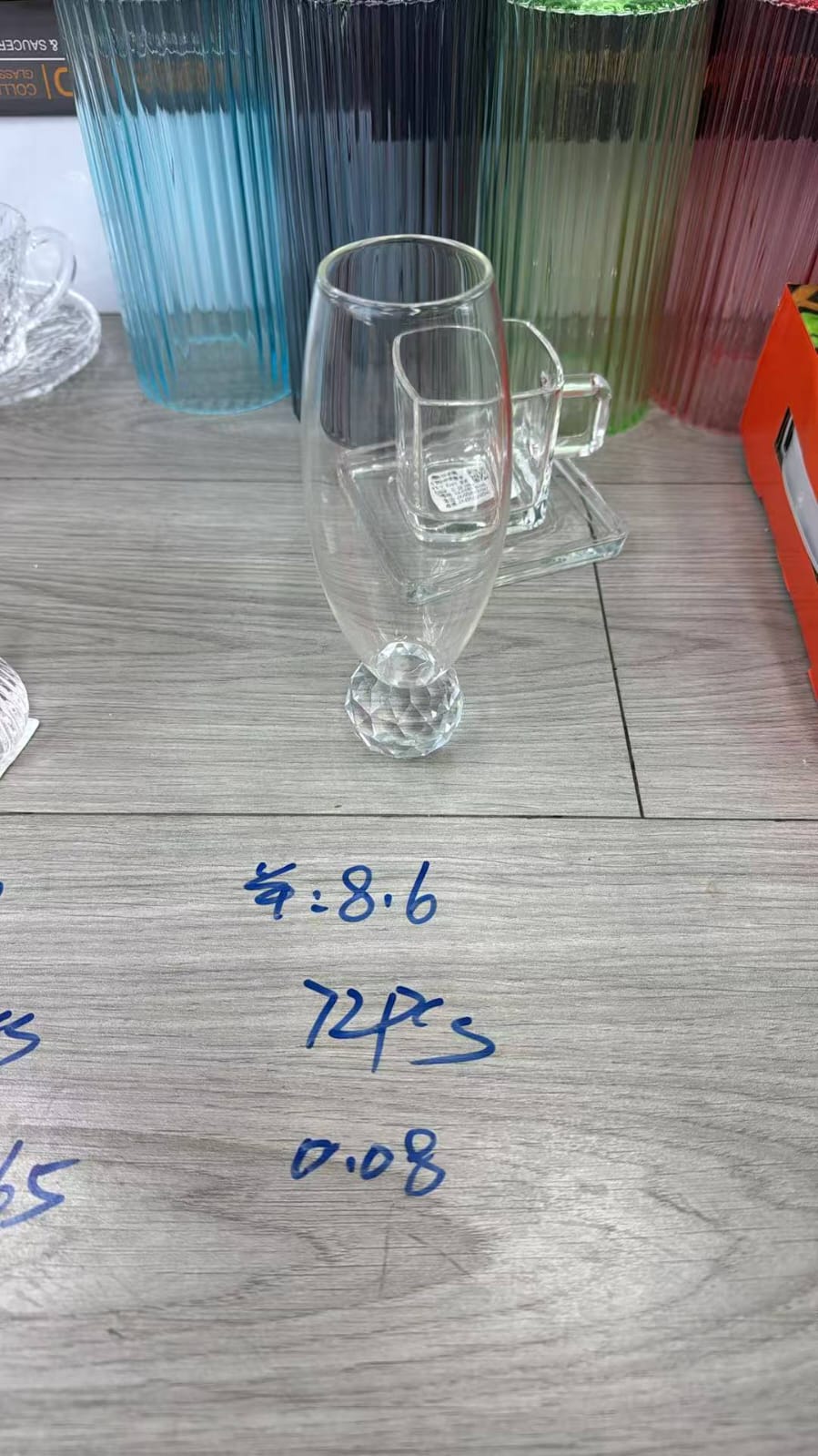 كاس زجاج ابيض بومبيه قاعده كريستال مضلع