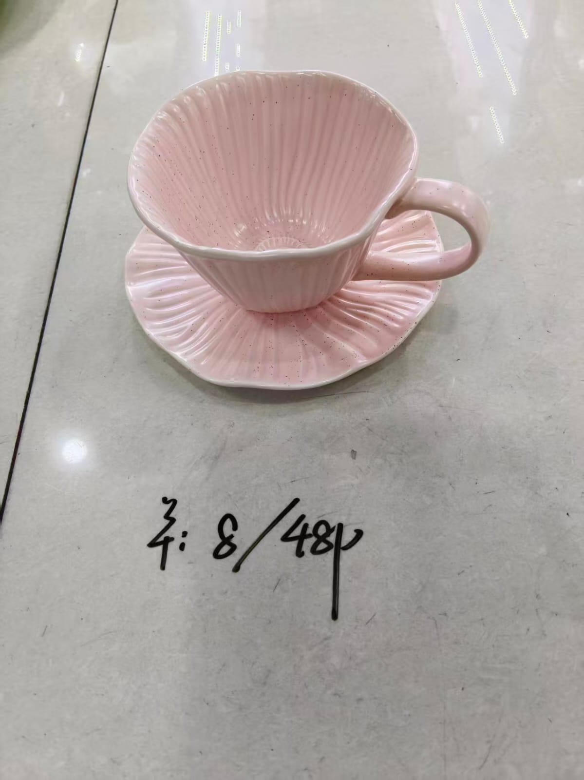 طقم فنجان بورسلين بينك شكل ورده 12ق