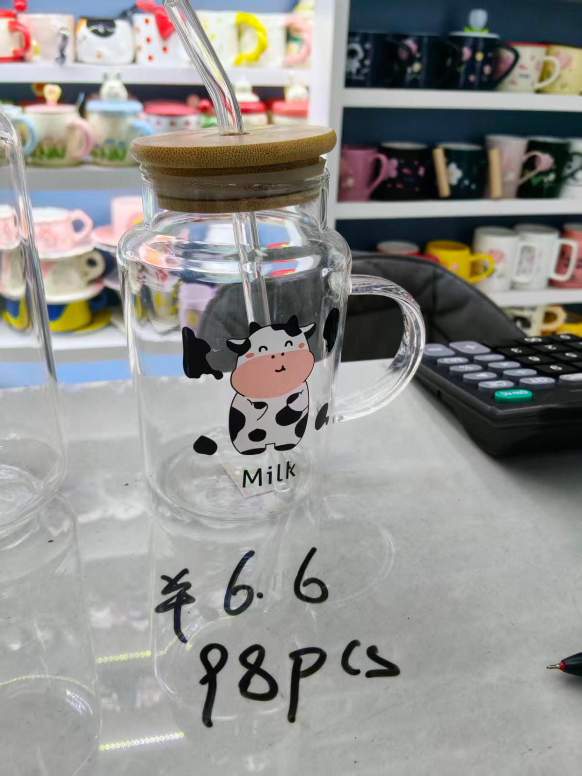 مج شاليموه زجاج بيركس غطاء خشب cow