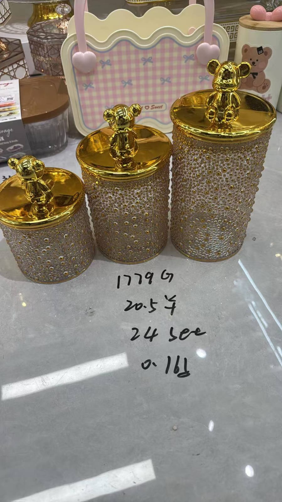 طقم برطمانات 3ق اكريلك لامع غطاء دبدوب