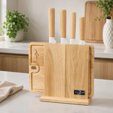 طقم سكاكين 4 ق استاند خشب مع بلانشه خشب