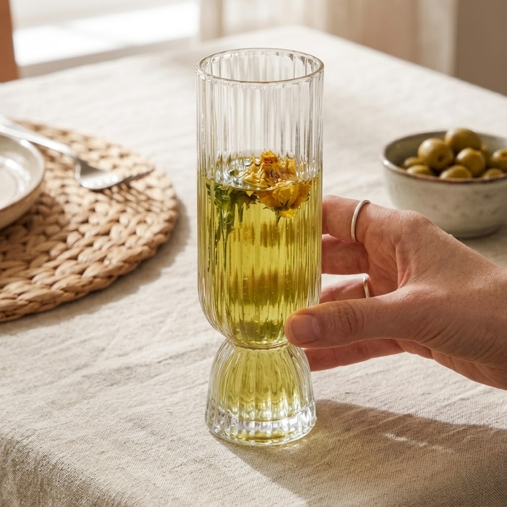 كاس زجاج ابيض مضلع بقاعده مخروطي