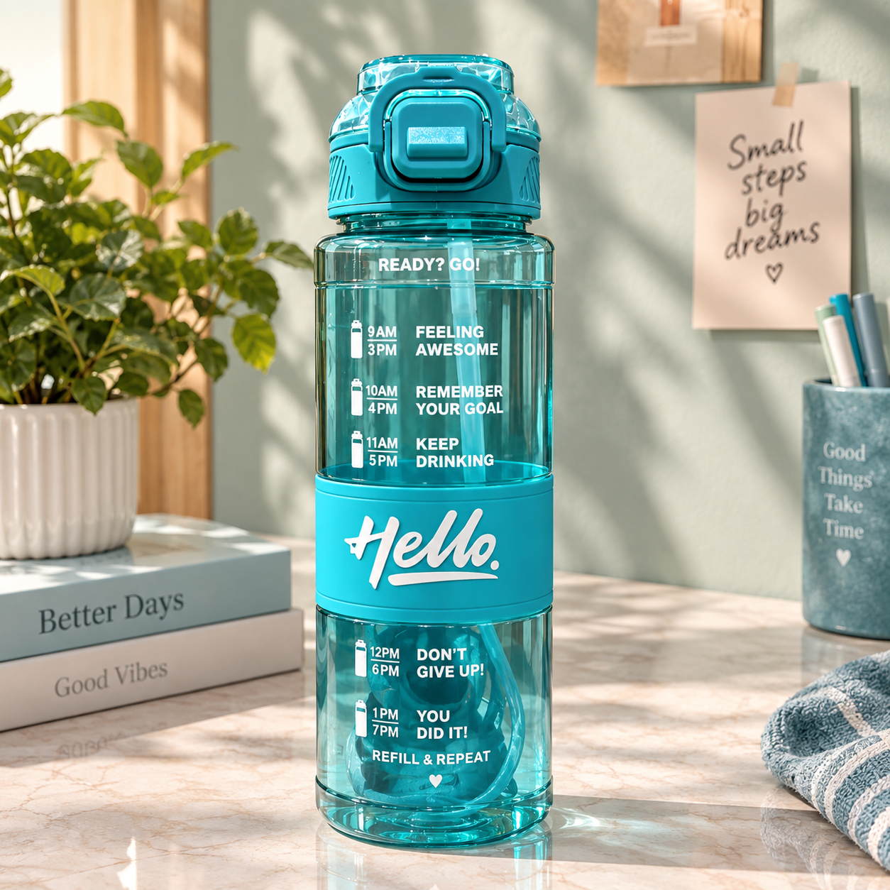 زجاجه مياه اكريلك طويله الوان Hello